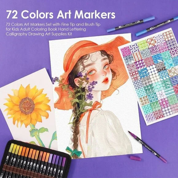 Double Brush Marker Pens, 72 Colors Art Markers Set with Fine Tip and Brush Tip - Picture 7 of 8
